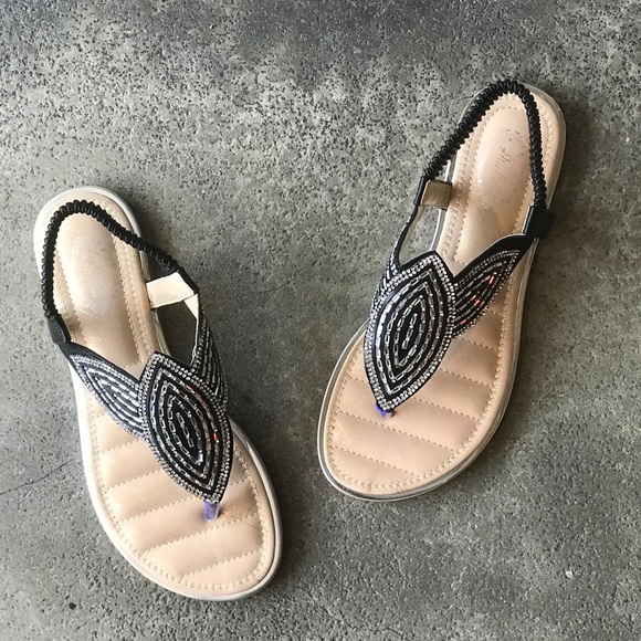 Italina Art Deco Rhinestone Woven Slingback Flatform Thong Between Toe Sandal - Picture 5 of 8